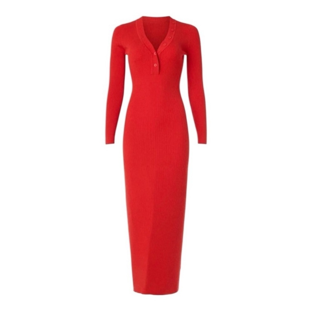 ROAM Cordoba Midi Dress Long Sleeve Sweater Sheath in Red Rib Knit Size XS - Picture 2 of 10